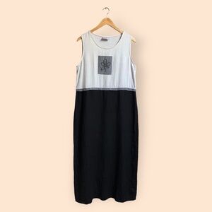 Vintage 90s Linen Maxi Dress Studio Ease Minimalist Colorblock Plants Women’s 14